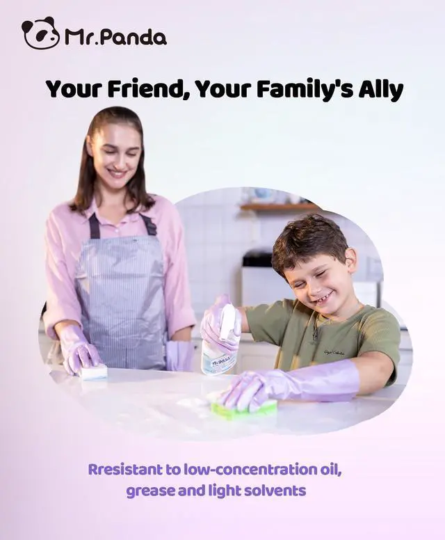 Alt view image 5 of 6 - Skin-Friendly Flocked Cotton Liner Cleaning Gloves Medium, Reusable Dishwashing Gloves for Washing Dishes, Kitchen, Shimmering Pink