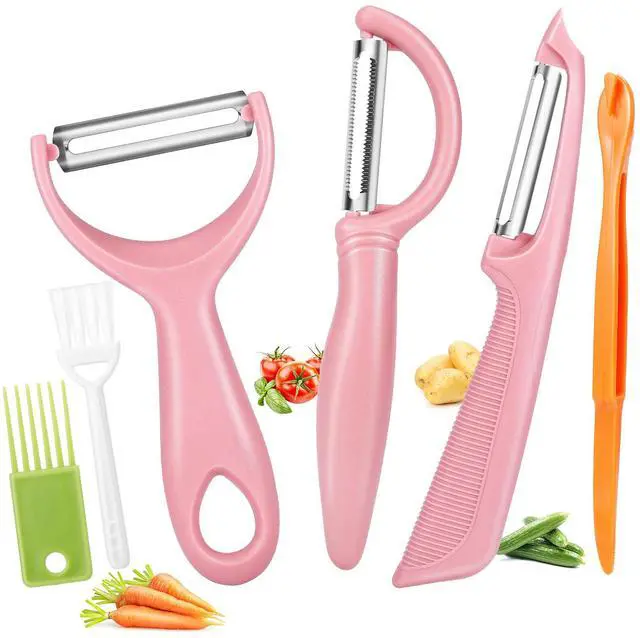 Main image of Upgrade Potato Peeler for Kitchen, 6PCS Stainless Steel Vegetable Peeler, I and Y Veggie Food Peeler for Apple Fruit Carrot Zucchini Cucumber,Good Grip Makes Peeling Very Easy (Pink)