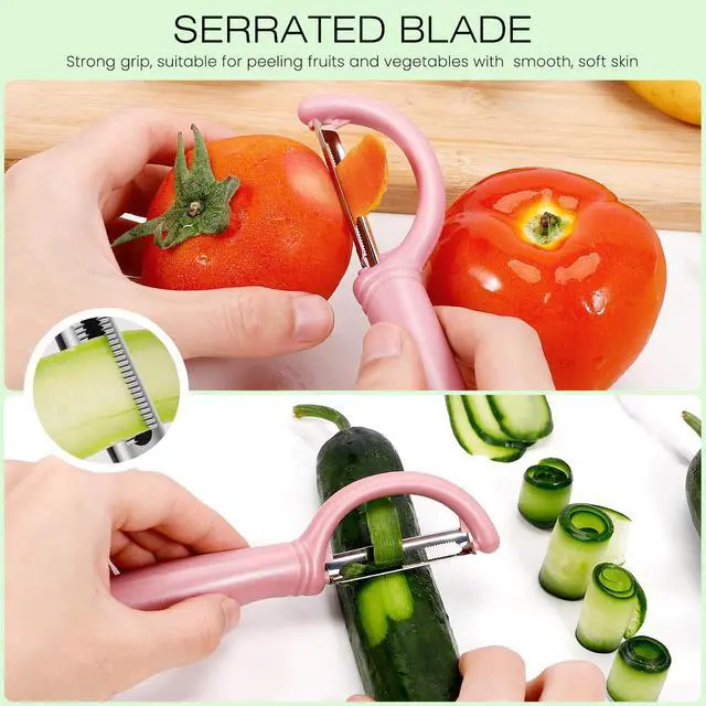 Alt view image 3 of 7 - Upgrade Potato Peeler for Kitchen, 6PCS Stainless Steel Vegetable Peeler, I and Y Veggie Food Peeler for Apple Fruit Carrot Zucchini Cucumber,Good Grip Makes Peeling Very Easy (Pink)