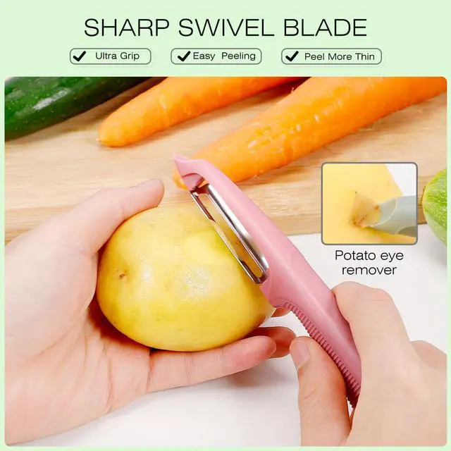 Alt view image 4 of 7 - Upgrade Potato Peeler for Kitchen, 6PCS Stainless Steel Vegetable Peeler, I and Y Veggie Food Peeler for Apple Fruit Carrot Zucchini Cucumber,Good Grip Makes Peeling Very Easy (Pink)