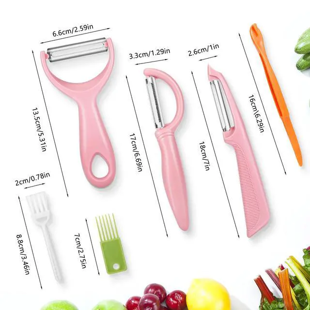 Alt view image 5 of 7 - Upgrade Potato Peeler for Kitchen, 6PCS Stainless Steel Vegetable Peeler, I and Y Veggie Food Peeler for Apple Fruit Carrot Zucchini Cucumber,Good Grip Makes Peeling Very Easy (Pink)
