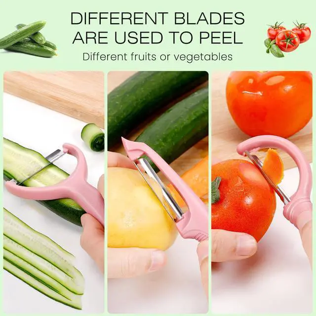 Alt view image 6 of 7 - Upgrade Potato Peeler for Kitchen, 6PCS Stainless Steel Vegetable Peeler, I and Y Veggie Food Peeler for Apple Fruit Carrot Zucchini Cucumber,Good Grip Makes Peeling Very Easy (Pink)
