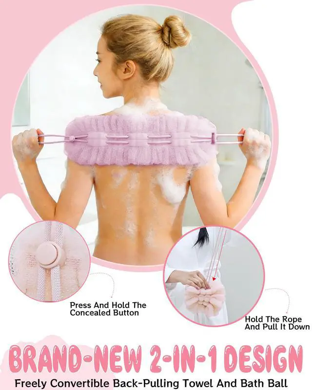 Alt view image 3 of 7 - Net Sponge for Shower, 2PCS Adjustable Exfoliating Washcloth Towel, Body Scrubber Exfoliator for Men & Women, Back Loofah Sponge for Deep Cleaning, Back Washer Wash Sponge for Men Women