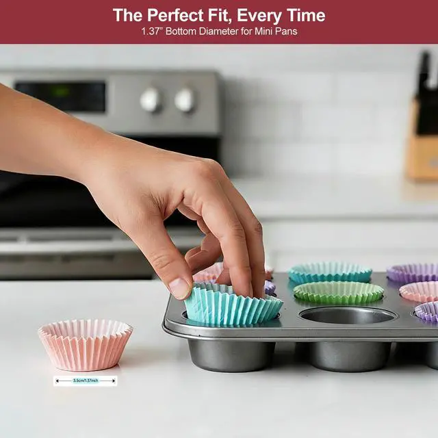 Alt view image 3 of 7 - Bright Rainbow Mini Cupcake Liners Solid Colorful Paper Baking Cups, No Smell, Food Grade Grease Proof Baking Cups Paper 400 Pcs