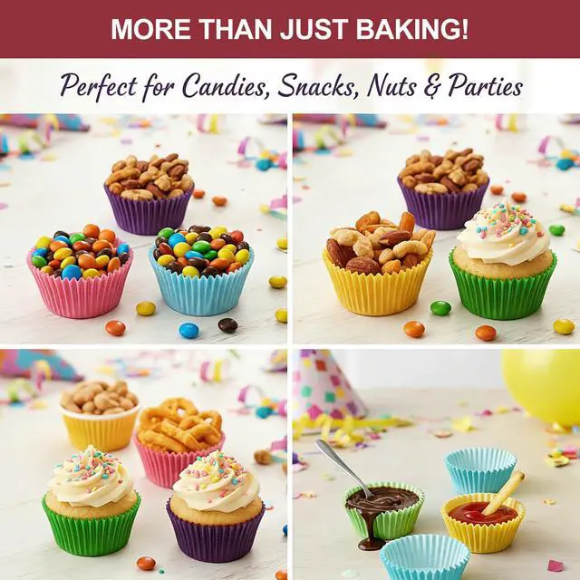 Alt view image 7 of 7 - Bright Rainbow Mini Cupcake Liners Solid Colorful Paper Baking Cups, No Smell, Food Grade Grease Proof Baking Cups Paper 400 Pcs
