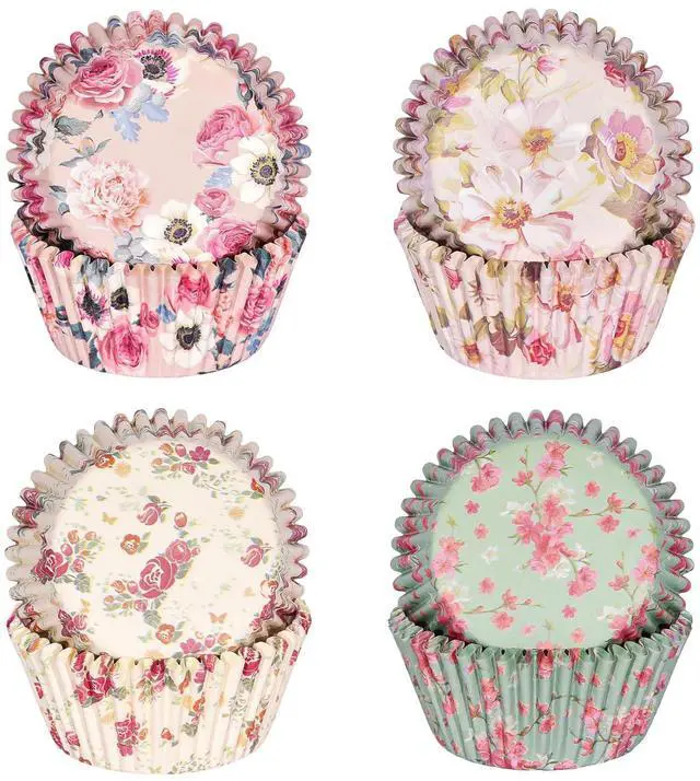 Main image of Standard Cupcake Liners 100 Pack, Colorful Paper Baking Cups Food Grade Disposable Cupcake Wrappers Floral Muffin Liners for Birthday Tea Themed Party Decor (Floral-4)