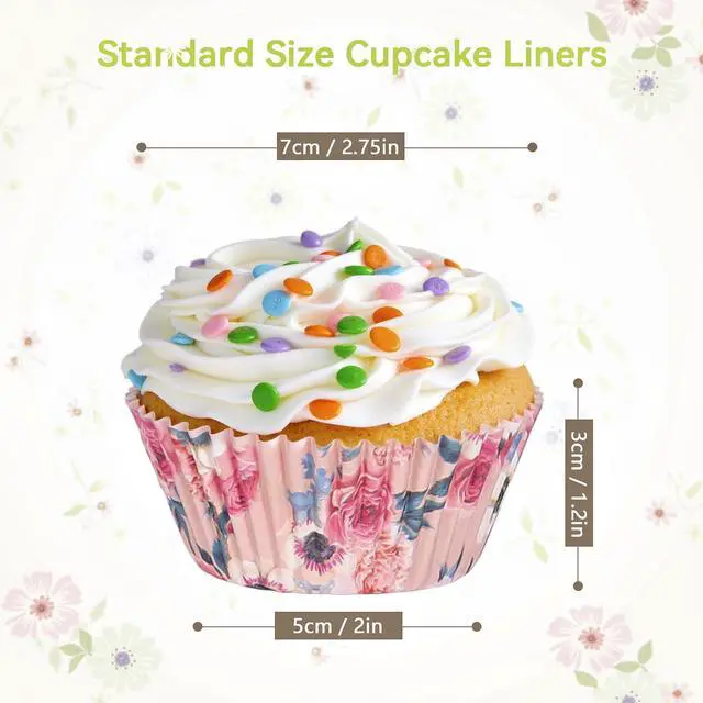 Alt view image 2 of 6 - Standard Cupcake Liners 100 Pack, Colorful Paper Baking Cups Food Grade Disposable Cupcake Wrappers Floral Muffin Liners for Birthday Tea Themed Party Decor (Floral-4)