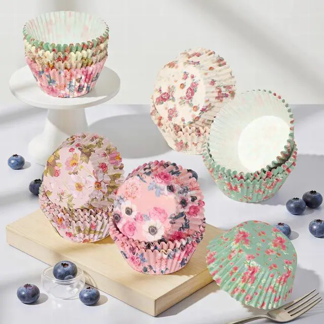 Alt view image 4 of 6 - Standard Cupcake Liners 100 Pack, Colorful Paper Baking Cups Food Grade Disposable Cupcake Wrappers Floral Muffin Liners for Birthday Tea Themed Party Decor (Floral-4)