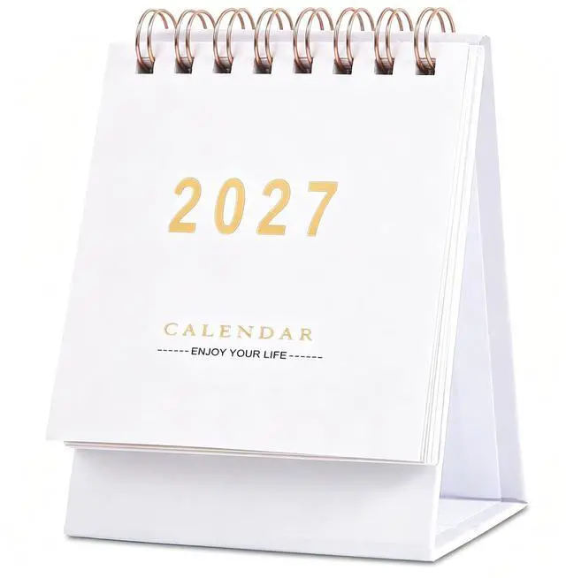 Main image of Mini Desk Calendar 2026-2027, Monthy Small Desktop Calendar Runs From July 2026 until Dec 2027, 250 GSM Thick Paper Twin-Wire Binding for Home or Office (White)