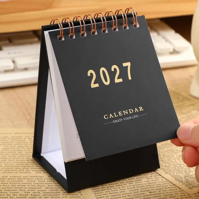 Alt view image 2 of 7 - Mini Desk Calendar 2026-2027 - Use July 2026 to Dec 2027 Monthy Small Desktop Calendar 250 GSM Thick Paper Twin-Wire Binding for Home or Office (Black)