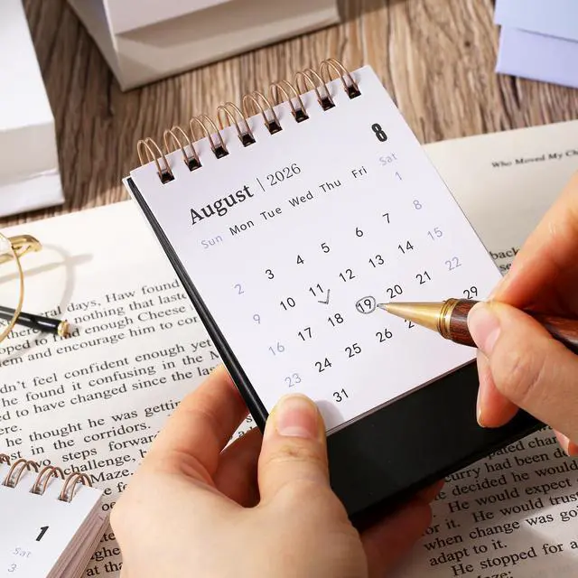 Alt view image 5 of 7 - Mini Desk Calendar 2026-2027 - Use July 2026 to Dec 2027 Monthy Small Desktop Calendar 250 GSM Thick Paper Twin-Wire Binding for Home or Office (Black)