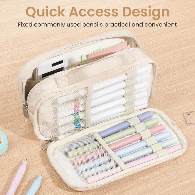 Alt view image 2 of 7 - Large Pencil Case, Pencil Pouch with Handle, Pen Bag Marker Organizer