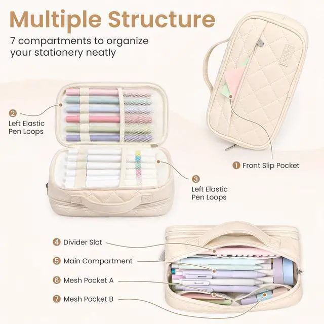 Alt view image 3 of 7 - Large Pencil Case, Pencil Pouch with Handle, Pen Bag Marker Organizer