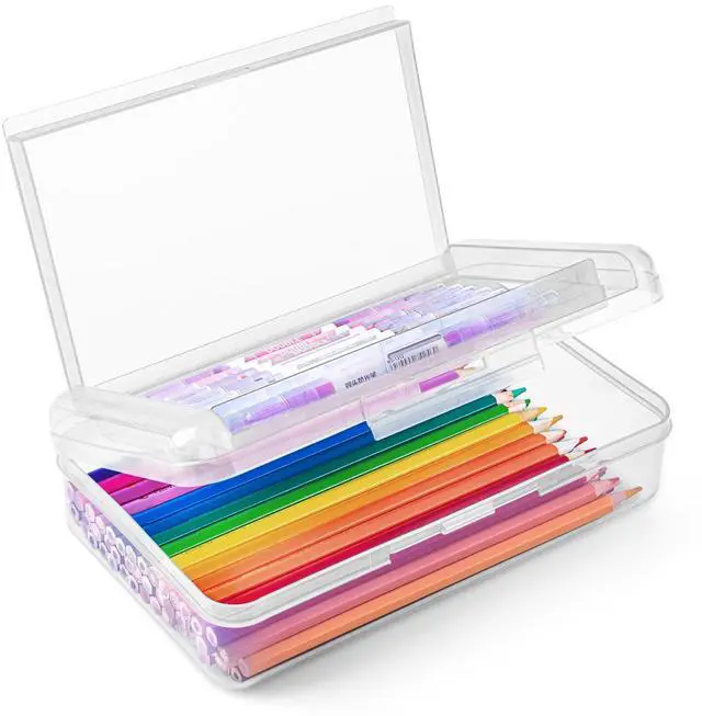 Main image of Double Layer Plastic Hard Clear Color Pencil box Case for Girl Boy kids