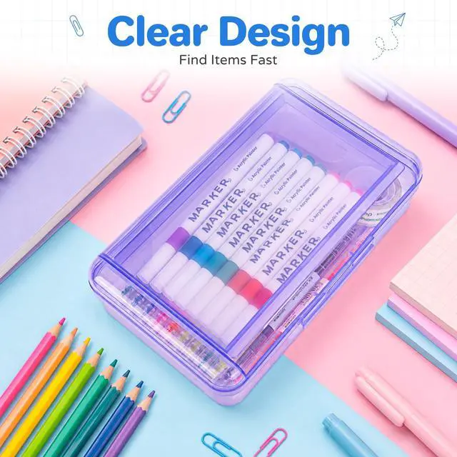 Alt view image 3 of 7 - Double Layer Plastic Hard Clear Color Pencil box Case for Girl Boy kids