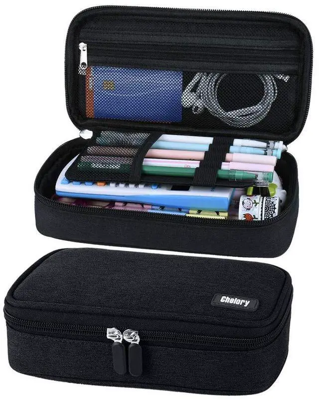 Main image of Big Capacity Pencil Case Large Pencil Bag Pouch Portable Pen Pencil Marker Cases Holder Multi Functional Office Stationery Storage Organizer Supplies Makeup Bag Men Women, Black