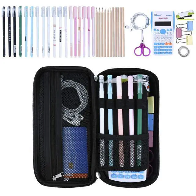 Alt view image 2 of 7 - Big Capacity Pencil Case Large Pencil Bag Pouch Portable Pen Pencil Marker Cases Holder Multi Functional Office Stationery Storage Organizer Supplies Makeup Bag Men Women, Black