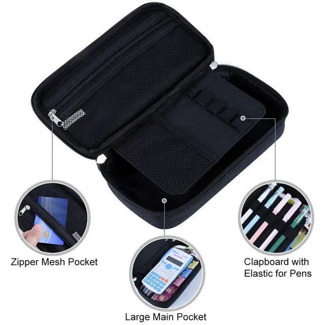 Alt view image 4 of 7 - Big Capacity Pencil Case Large Pencil Bag Pouch Portable Pen Pencil Marker Cases Holder Multi Functional Office Stationery Storage Organizer Supplies Makeup Bag Men Women, Black