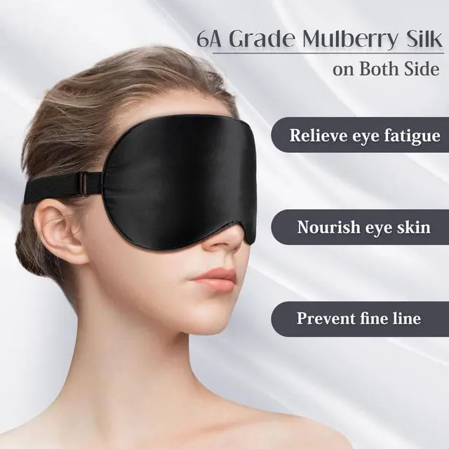 Alt view image 2 of 7 - Mulberry Silk Sleep Eye Mask Blindfold with Adjustable Strap, Soft Eye Cover for Women Men Night Sleeping, Travel, Nap(Black)