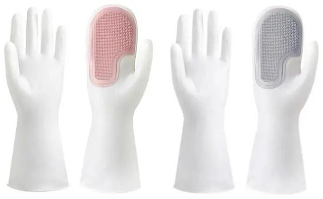 Main image of 2 Pair Dishwashing Gloves with Scrubbing Bristles Dishes Washing Glove Brush Scrapper for Household Cleaning Kitchen Bathroom Car Garden