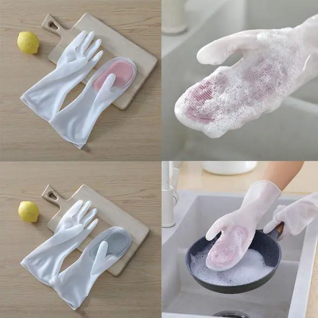 Alt view image 3 of 7 - 2 Pair Dishwashing Gloves with Scrubbing Bristles Dishes Washing Glove Brush Scrapper for Household Cleaning Kitchen Bathroom Car Garden
