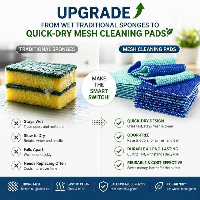 Alt view image 2 of 7 - Korean 3 pack Dish Scrubber Non-Scratch Double-Sided Mesh Scrubber for Dishes Pots Pans Odor-Free Quick-Dry Reusable Sponge Alternative Non-Stick Safe Cleaning Scrubber