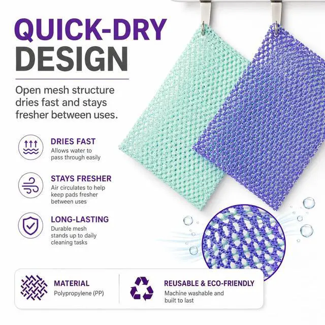 Alt view image 3 of 7 - Korean 3 pack Dish Scrubber Non-Scratch Double-Sided Mesh Scrubber for Dishes Pots Pans Odor-Free Quick-Dry Reusable Sponge Alternative Non-Stick Safe Cleaning Scrubber