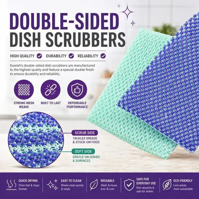 Alt view image 5 of 7 - Korean 3 pack Dish Scrubber Non-Scratch Double-Sided Mesh Scrubber for Dishes Pots Pans Odor-Free Quick-Dry Reusable Sponge Alternative Non-Stick Safe Cleaning Scrubber