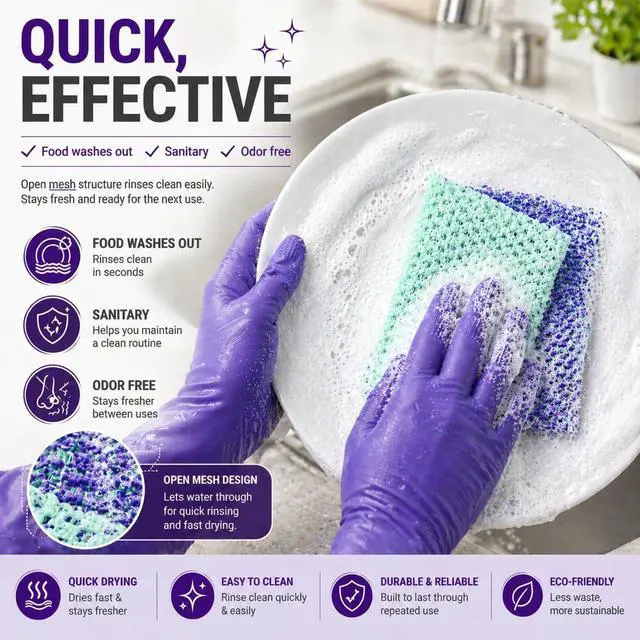 Alt view image 7 of 7 - Korean 3 pack Dish Scrubber Non-Scratch Double-Sided Mesh Scrubber for Dishes Pots Pans Odor-Free Quick-Dry Reusable Sponge Alternative Non-Stick Safe Cleaning Scrubber