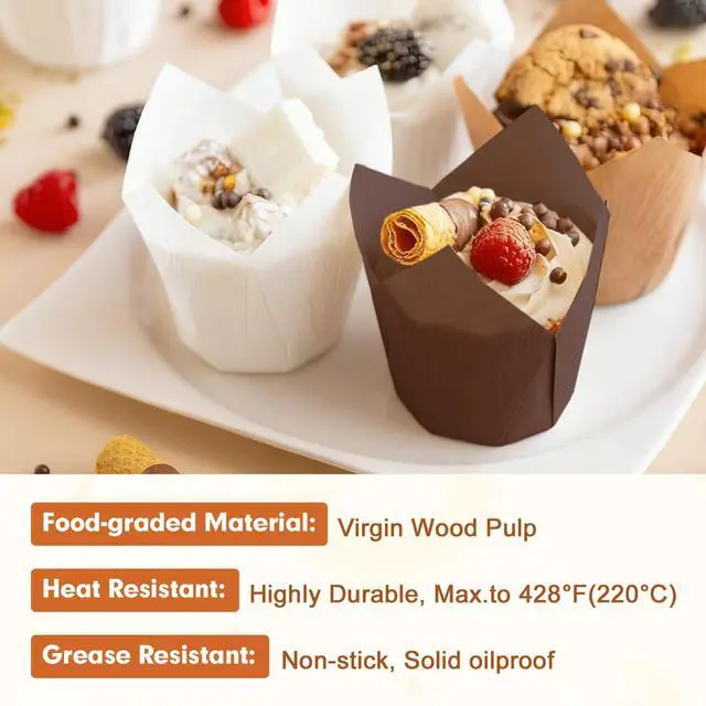 Alt view image 3 of 7 - 200pcs Tulip Cupcake Liners for Baking Cups, Excellent Muffin Liners, Unbleached Parchment Paper for Baking, Grease Resistant Cupcakes Wrappers for Party, Christmas by Kovpnor