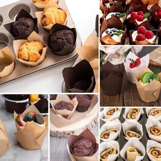 Alt view image 6 of 7 - 200pcs Tulip Cupcake Liners for Baking Cups, Excellent Muffin Liners, Unbleached Parchment Paper for Baking, Grease Resistant Cupcakes Wrappers for Party, Christmas by Kovpnor