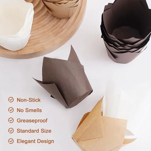 Alt view image 7 of 7 - 200pcs Tulip Cupcake Liners for Baking Cups, Excellent Muffin Liners, Unbleached Parchment Paper for Baking, Grease Resistant Cupcakes Wrappers for Party, Christmas by Kovpnor