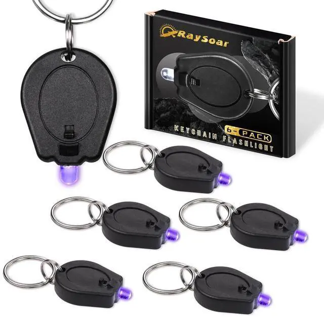 Main image of 6 Pack 395nm Mini UV LED Keychain Flashlight UV Keychain Light Black Light for Detections