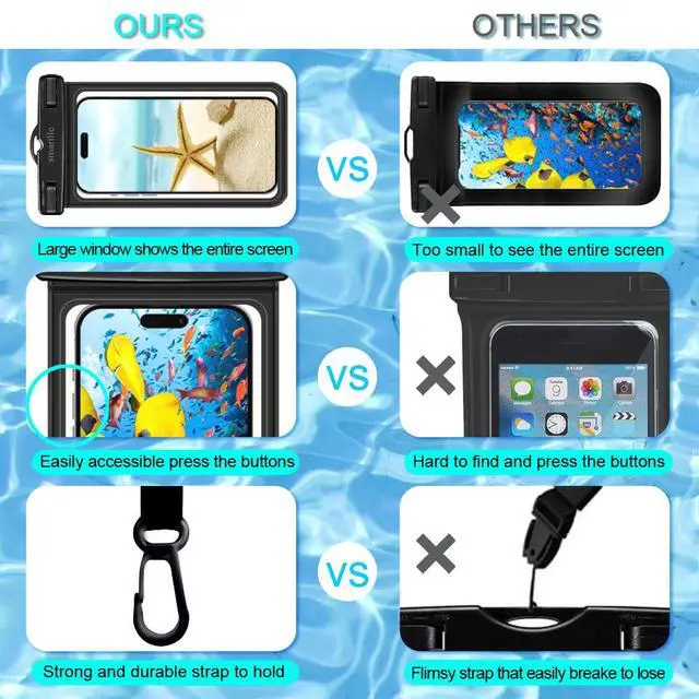 Alt view image 4 of 6 - Waterproof Phone Pouch Case - 2 Pack, Cell Phone Dry Bag for iPhone 14 13 12 11 Pro Max XS Plus XR, Galaxy S23 S22 S21, IPX8 Waterproof Phone Holder for Vacation Underwater Beach Necessities
