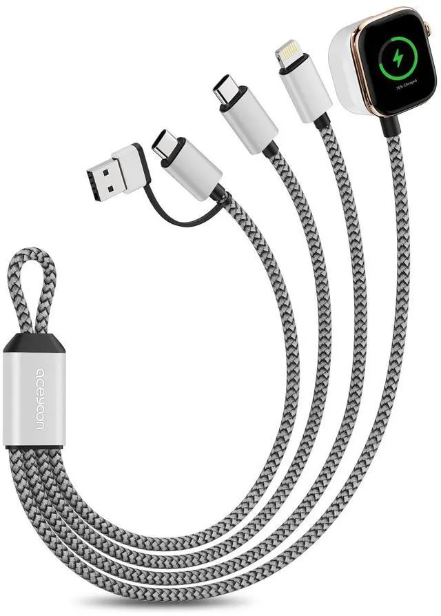 Main image of 3in2 Multi Charging Cable 6-Charging Ways 0.75FT USB C/A to Magnetic Smartwatch Charger Data Cord 18W Travel Essentials for iPhone/AirPods/Samsung/Apple Watch
