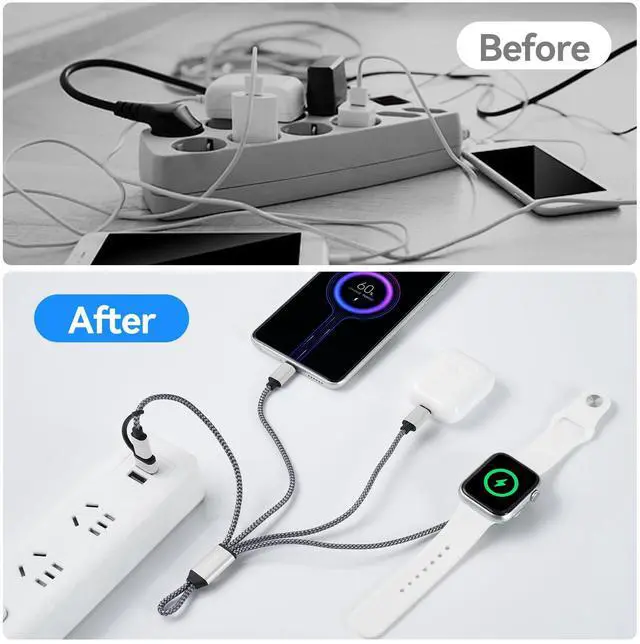 Alt view image 5 of 7 - 3in2 Multi Charging Cable 6-Charging Ways 0.75FT USB C/A to Magnetic Smartwatch Charger Data Cord 18W Travel Essentials for iPhone/AirPods/Samsung/Apple Watch