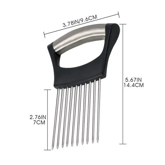 Alt view image 6 of 7 - 1PCS Stainless Steel Onion Holder Slicer, 2PCS Finger Guard, Holder Slicer for Vegetables, Tomato, Lemon, Meat