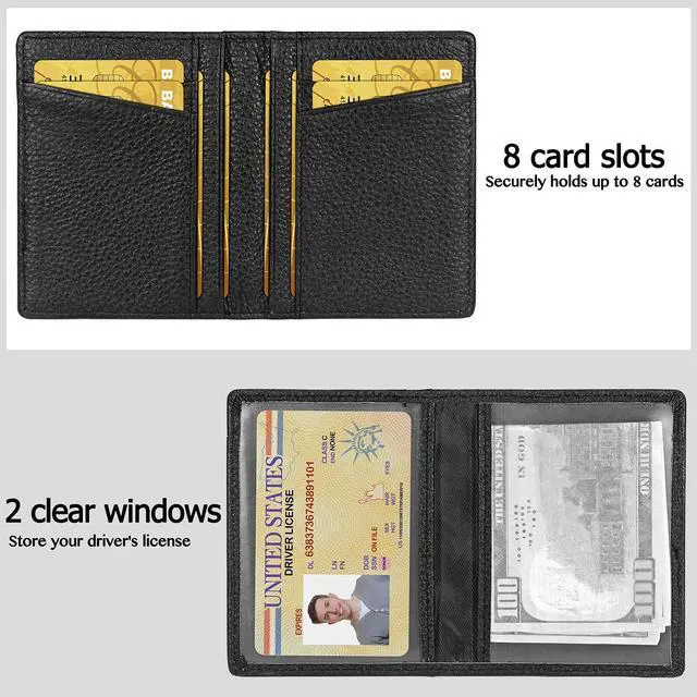 Alt view image 2 of 7 - Slim Minimalist Wallet - Premium Leather RFID Blocking Front Pocket Wallets with 8 Card Slots and 2 ID Window, Black