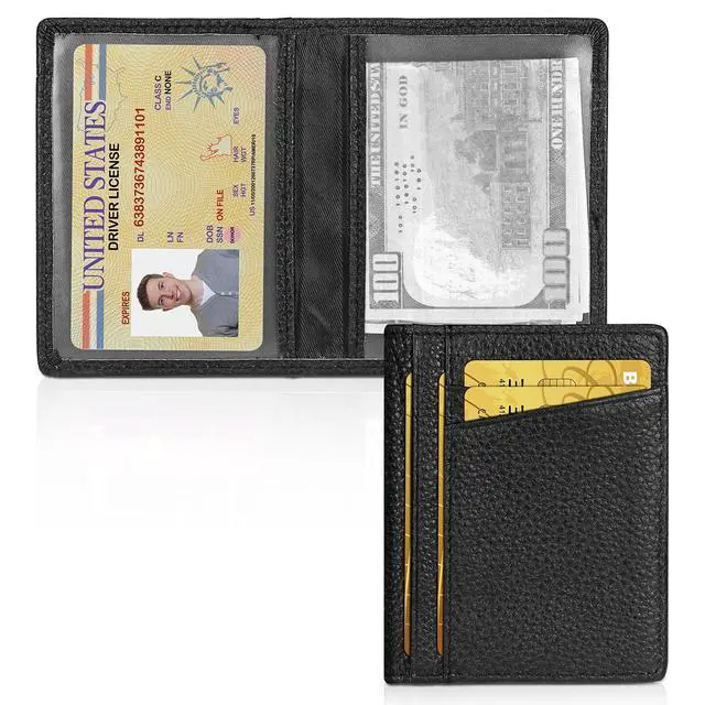 Main image of Slim Minimalist Wallet - Premium Leather RFID Blocking Front Pocket Wallets with 8 Card Slots and 2 ID Window, Black