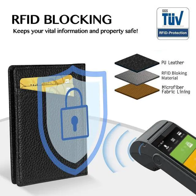 Alt view image 4 of 7 - Slim Minimalist Wallet - Premium Leather RFID Blocking Front Pocket Wallets with 8 Card Slots and 2 ID Window, Black