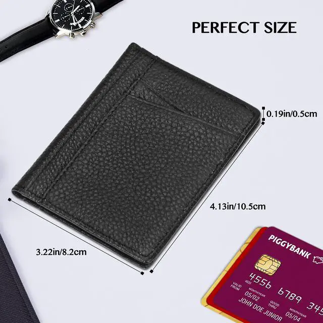 Alt view image 3 of 7 - Slim Minimalist Wallet - Premium Leather RFID Blocking Front Pocket Wallets with 8 Card Slots and 2 ID Window, Black