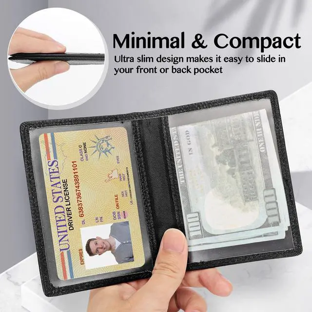 Alt view image 5 of 7 - Slim Minimalist Wallet - Premium Leather RFID Blocking Front Pocket Wallets with 8 Card Slots and 2 ID Window, Black