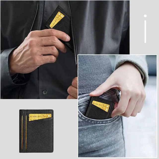 Alt view image 6 of 7 - Slim Minimalist Wallet - Premium Leather RFID Blocking Front Pocket Wallets with 8 Card Slots and 2 ID Window, Black