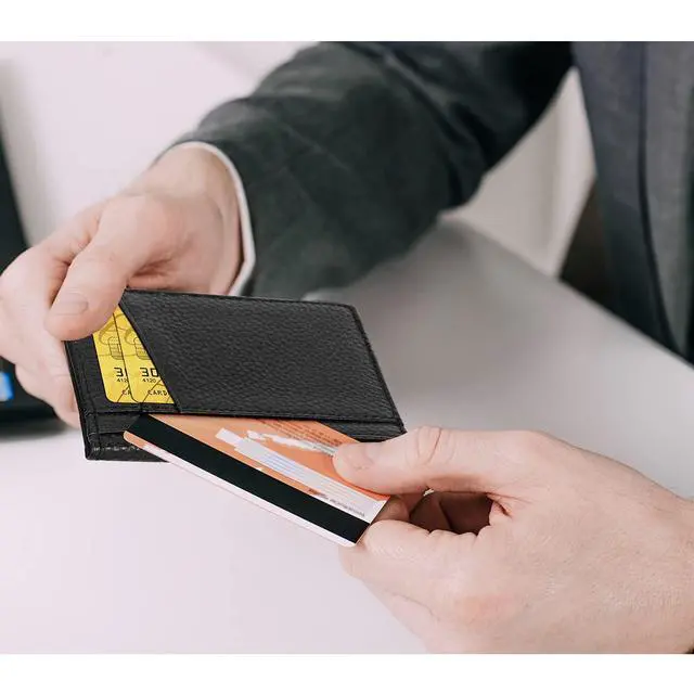 Alt view image 7 of 7 - Slim Minimalist Wallet - Premium Leather RFID Blocking Front Pocket Wallets with 8 Card Slots and 2 ID Window, Black