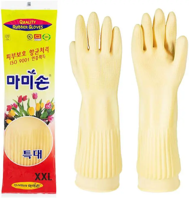 Main image of Kitchen Rubber Glove Pink (XXL Size 1 Pairs) Reusable Waterproof Household Dish washing Cleaning Rubber Gloves, Non-Slip Kitchen Gloves (White)