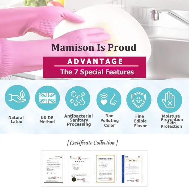 Alt view image 4 of 5 - Kitchen Rubber Glove Pink (XXL Size 1 Pairs) Reusable Waterproof Household Dish washing Cleaning Rubber Gloves, Non-Slip Kitchen Gloves (White)