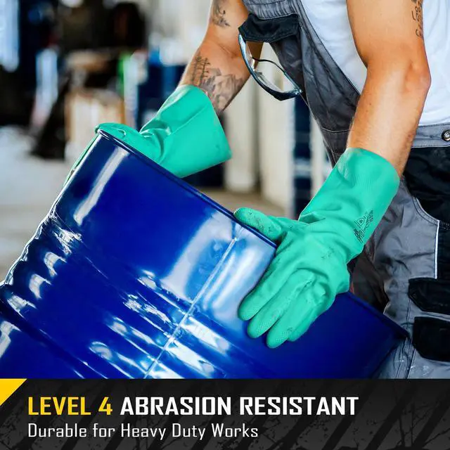 Alt view image 3 of 7 - 18 Mil Chemical Resistant Nitrile Gloves 13" Long, Resist Household Acid, Alkali, Solvent and Oil, Latex Rubber Free