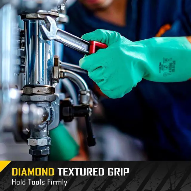 Alt view image 5 of 7 - 18 Mil Chemical Resistant Nitrile Gloves 13" Long, Resist Household Acid, Alkali, Solvent and Oil, Latex Rubber Free