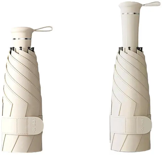 Main image of Mini Folding Travel Umbrella with Built-in Hidden Telescoping Handle,Teflon Coating, UPF 50+,UV Protection,Compact Lightweight Portable,6 Ribs Design,Small,Sun/Rain,Women/ Kids/Girls,Backpack Car