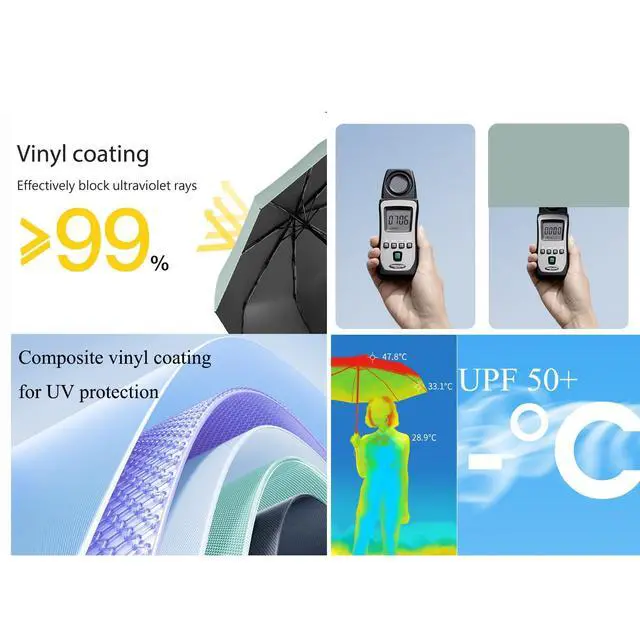 Alt view image 6 of 7 - Mini Folding Travel Umbrella with Built-in Hidden Telescoping Handle,Teflon Coating, UPF 50+,UV Protection,Compact Lightweight Portable,6 Ribs Design,Small,Sun/Rain,Women/ Kids/Girls,Backpack Car